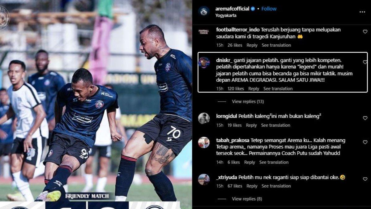 Aremania langsung mendesak manajemen Arema FC untuk mengganti tim kepelatihan Singo Edan seusai kalah dari RANS Nusantara FC di ajang uji coba sebelum Liga 1 2023 dimulai, Minggu 25 Juni 2023.