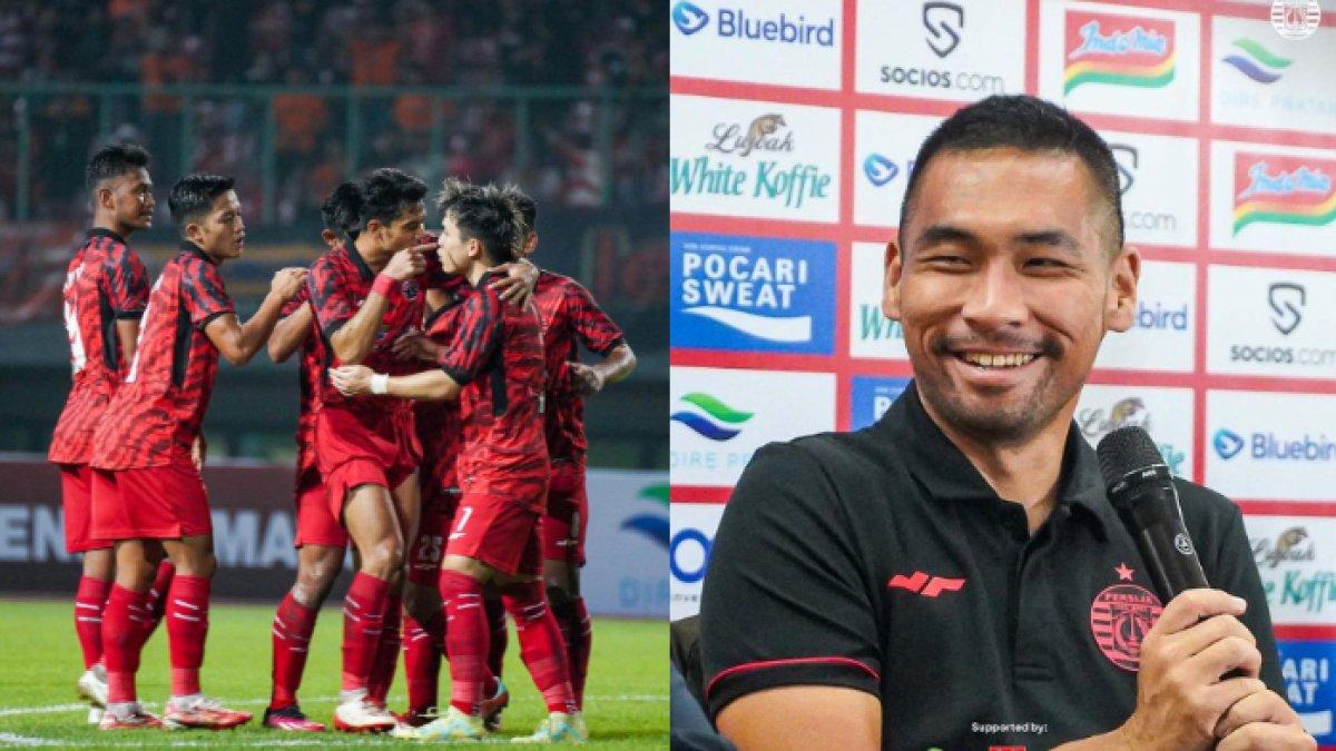 Skuad Persija Jakarta saat melakukan selebrasi (kiri) dan Wakil Presiden Persija Jakarta (kanan).
