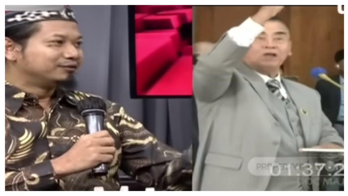 Ken Setiawan, pendiri NII Crisis Center (kiri), dan Panji Gumilang, pimpinan Ponpes Al Zaytun (kanan). Ken Setiawan menyebut pengikut Panji Gumilang melaksanakan haji dengan mengelilingi ponpes.