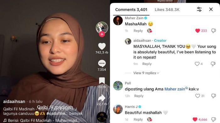 Screenshoot postingan Aida yang diunggah pada Jumat (14/3/2025) saat mengcover lagu Qalbi Fil Madinah dan langsung di notice oleh pemilik lagunya , Maher Zain dan Harris J.