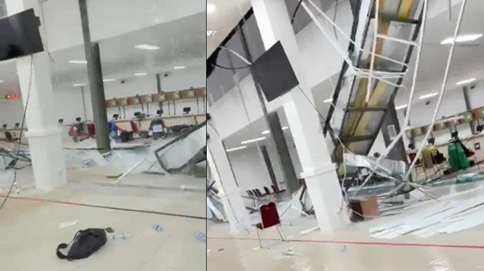 Atap venue olahraga Menembak PON XXI di Lapangan Tembak Rindam Iskandar Muda Mata Ie, Aceh Besar jebol pada Selasa (17/9/2024)