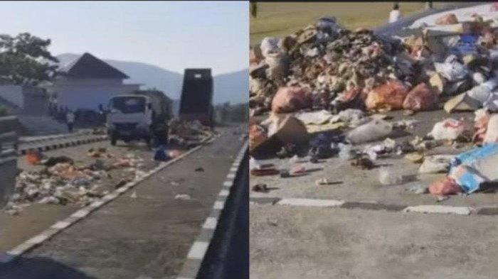Belasan petugas kebersihan membuang 20 ton sampah di depan Kantor Bupati Seram Bagian Barat, Maluku (Instagram @memomedsos)