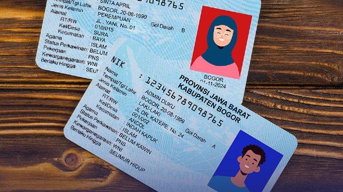 Ilustrasi KTP Elektronik dengan foto latar belakang berbeda.