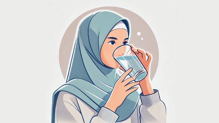 MINUM AIR - Ilustrasi seorang wanita sedang minum.