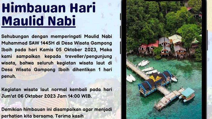 Informasi objek wisata Iboih Sabang tutup pada Kamis, 5 Oktober 2023, sehubungan peringatan maulid