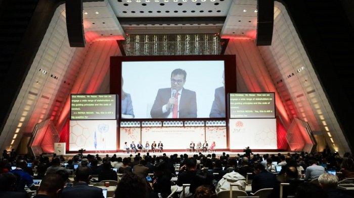 Wakil Menteri Komunikasi dan Informatika Republik Indonesia, Nezar Patria, dalam sesi Global AI Governance and Generative AI - Contribution to Hiroshima AI Process, Internet Governance Forum (IGF) 2023 di Kyoto, Jepang, Senin (9/10/2023).