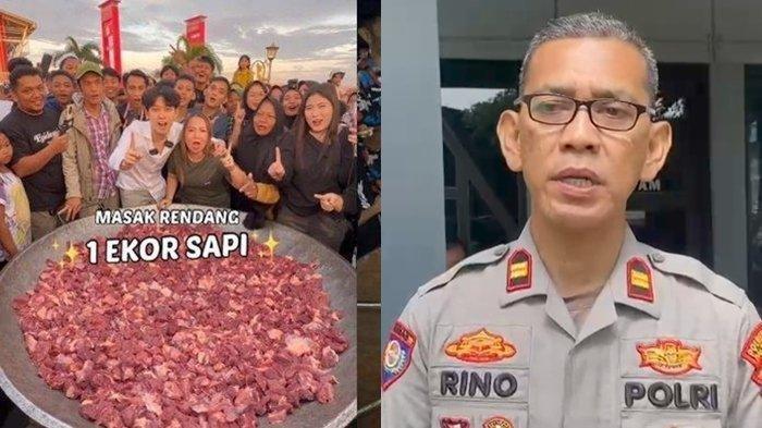 RENDANG HILANG - Kanit Binmas Polsek Ilir Barat I Iptu Rino Ardiansyah (Kanan) saat dijumpai dan menjelaskan tentang kejadian rendang daging 200 kilogram Willie Salim yang hilang saat masak di pelataran BKB beberapa waktu lalu, Jumat (21/3/2025). Warga sudah dihimbau kalau daging belum masak tetapi tetap rebutan. (Kolase Tribunsumsel.com/ Rachmad Kurniawan)
