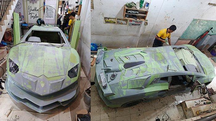 Replika Lamborghini Aventador SVJ, sedang di selesai di rumah milik Yudha Ridha, Kecamatan Idi Rayeuk, Aceh Timur, Senin (13/1/2025).