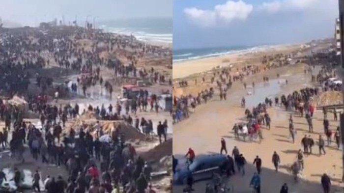 Ribuan orang di kota Gaza bagian barat bergegas keluar setelah mendengar kedatangan truk makanan, namun malah ditembaki oleh tentara Israel.