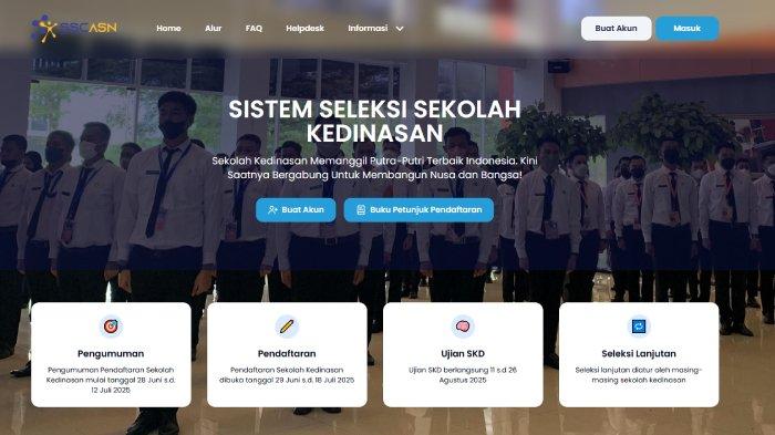 Tampilan depan laman Pendaftaran Sekolah Kedinasan 2025