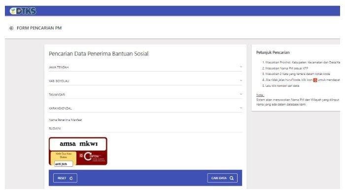 Tampilan halaman website cekbansos.kemensos.go.id.