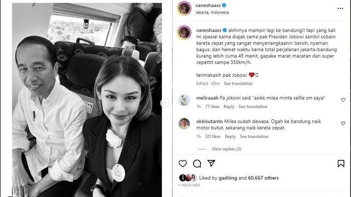 Vanesha Priscilla temani Jokowi naik kereta cepat.