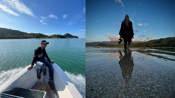 Tim Serambi mengabadikan moment di dalam boad saat menyebrangi kuala menuju lokasi Ekowisata Lhokseudu dan di pantai lokasinya.