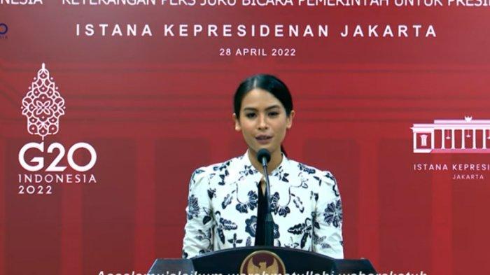Juru Bicara Presidensi G20 Indonesia 2022, Maudy Ayunda, saat konferensi pers secara daring, Kamis (28/4/2022) di Jakarta.