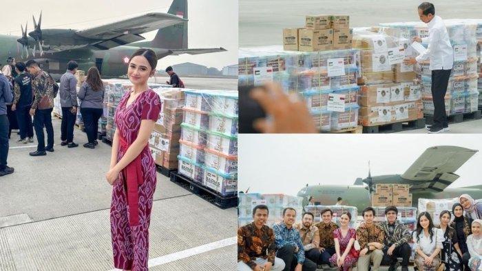 Kolase pelepasan bantuan kemanusiaan untuk Palestina oleh Presiden Jokowi turut dihadiri sederet artis di Bandara Halim Perdanakusumah.