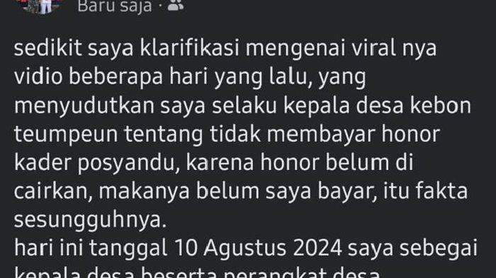 Tangkapan layar postingan Facebook Keuchik Keubon Teumpeun, Kecamatan Peureulak Barat, Aceh Timur, Sabtu (10/8/2024). 






 
 