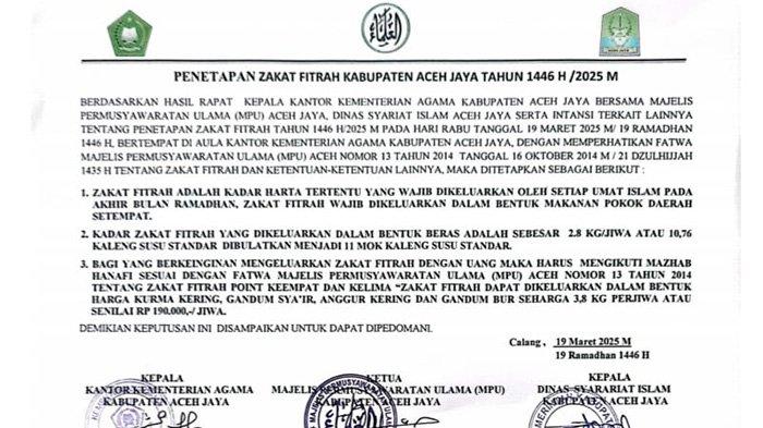 ZAKAT FITRAH - Penetapan zakat fitrah di Kabupaten Aceh Jaya.