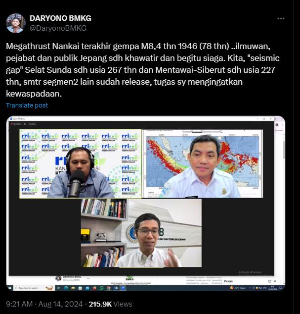 Isu Gempa Megathrust di Selat Sunda dan Mentawai