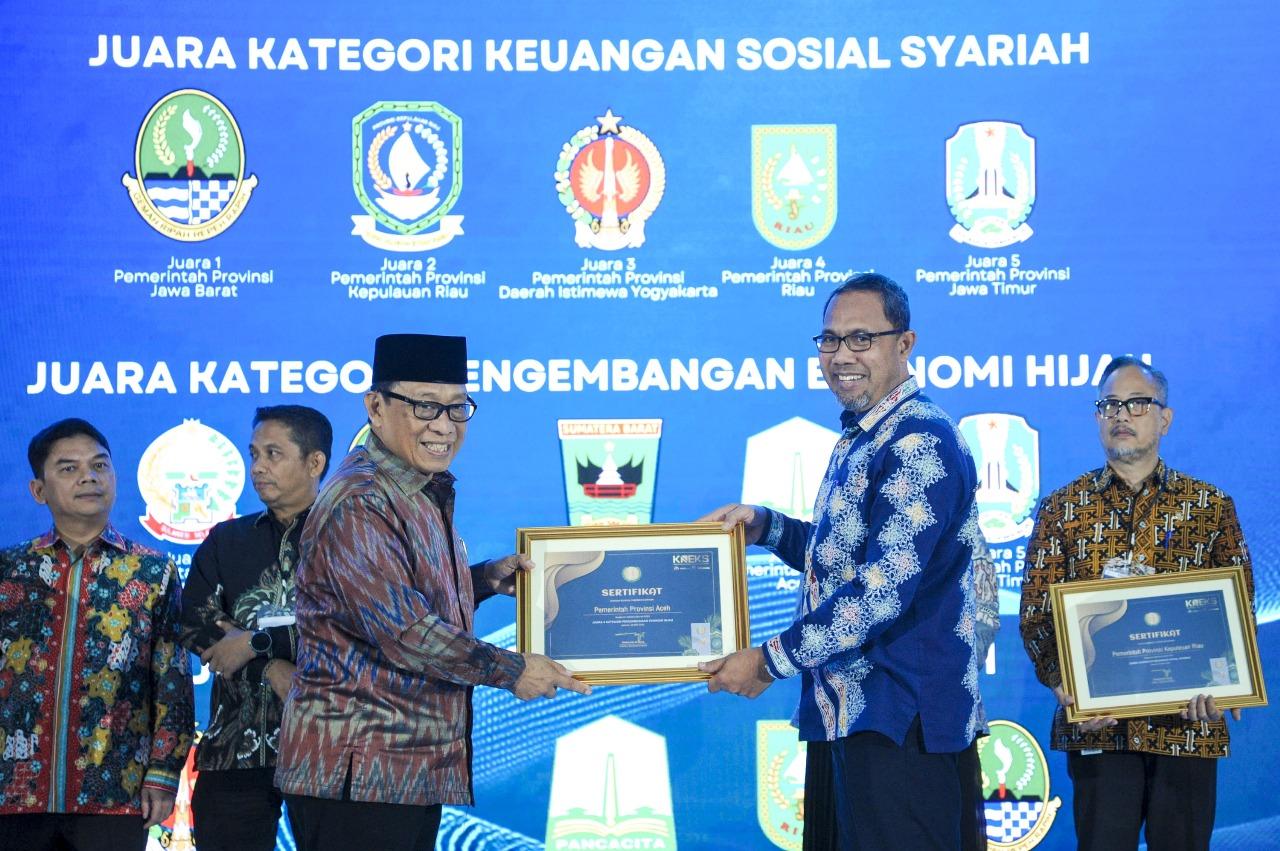 Pemerintah Aceh berhasil meraih penghargaan Anugerah Adinata Syariah 2025 di enam kategori di Sasono Mulyo Ballroom, Le Meridien Jakarta, Jl. Jenderal Sudirman No.Kav 18 - 20, Jakarta Pusat, Senin (26/5/2025).