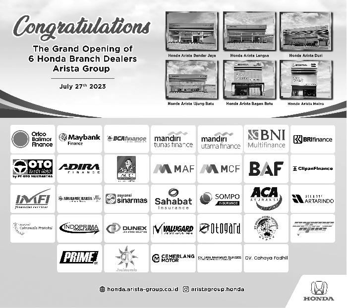 Selamat atas Grand Opening 6 Cabang Dealer Honda Arista!