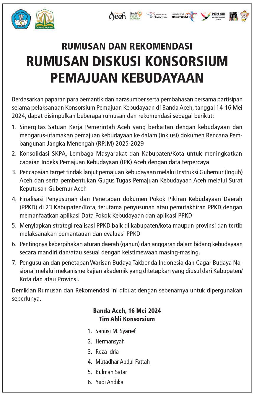 RUMUSAN DAN REKOMENDASI RUMUSAN DISKUSI KONSORSIUM PEMAJUAN KEBUDAYAAN