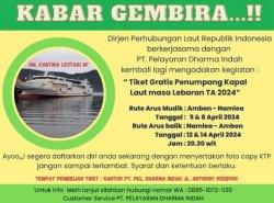 MUDIK GRATIS: Tersedia 2.120 kuota mudik gratis rute Ambon - Namlea.