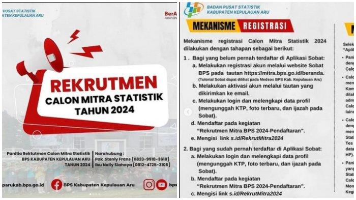 BPS Kabupaten Kepulauan Aru membuka perekrutan Mitra Statistik tahun 2024.