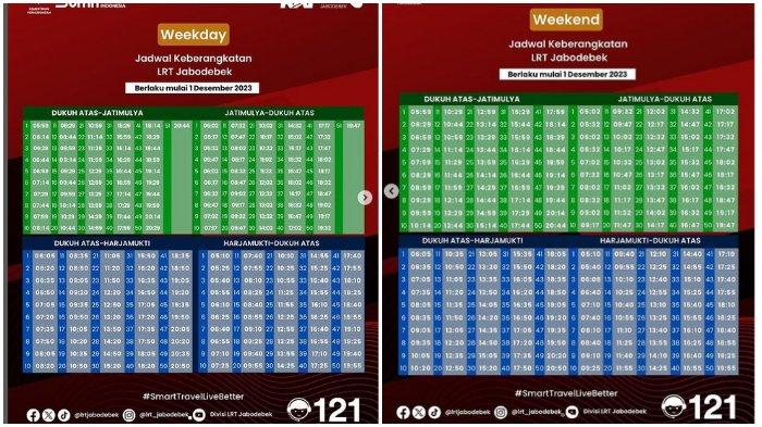Berikut jadwal yang LRT Jabodebek yang tersedia, berlaku mulai tanggal 1 Desember 2023 ya