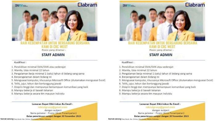 ELABRAM Sedang membuka loker untuk posisi STAFF ADMIN