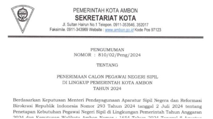 Formasi CPNS Kota Ambon 2024