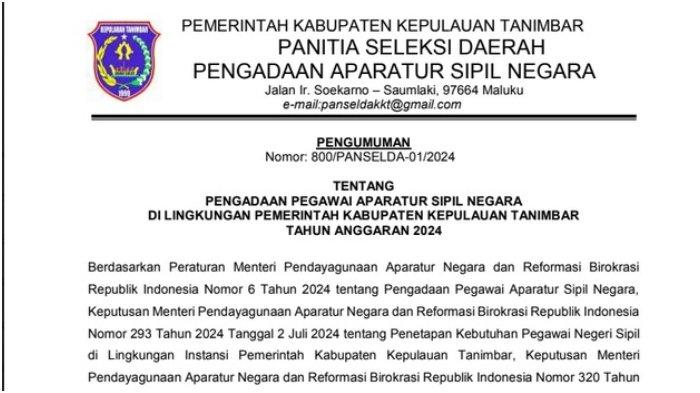 Info CPNS: LINK Download PDF Kebutuhan CPNS Pemerintah Kabupaten Kepulauan Tanimbar