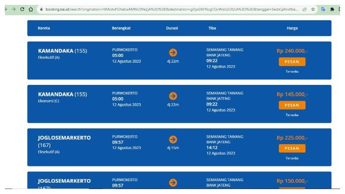 Jadwal KA Kamandaka Purwokerto - Semarang PP Berlaku 12 Agustus 2023