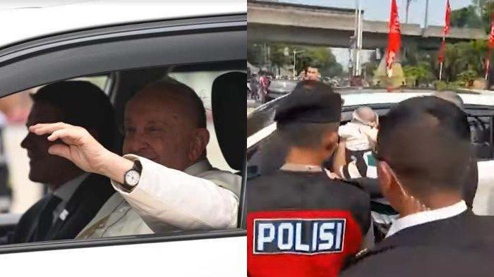 Momen Paus Fransiskus memberkati seorang bayi berusia empat bulan dalam perjalanannya menuju Istana Merdeka, Jakarta Pusat, Rabu (4/9/2024).