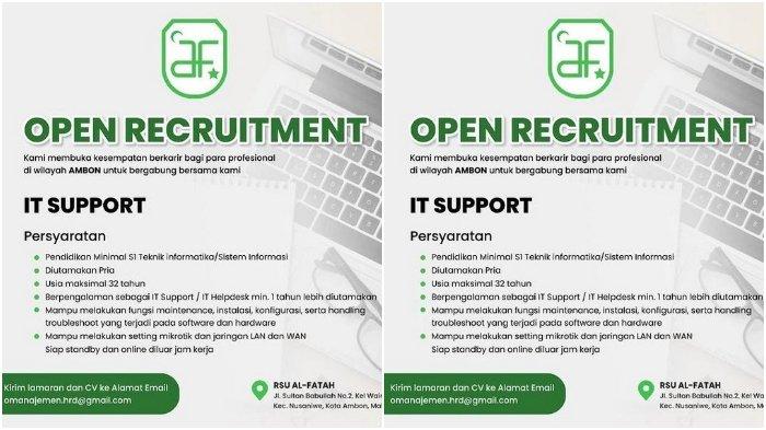 RSU Al Fatah Buka Lowongan Kerja, Posisi yang Dibutuhkan IT Support