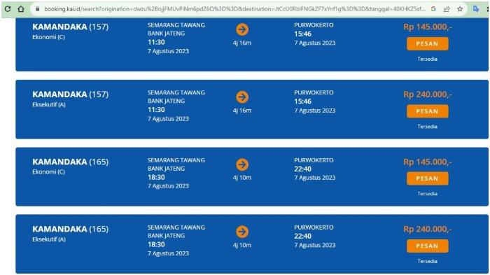 Ini Jadwal KA Kamandaka Rute Semarang - Purwokerto PP untuk 7 Agustus 2023