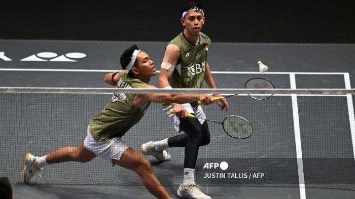 Fajar Alfian (Kiri) and Muhammad Rian Ardianto (Kanan) Bermain saat di Final All England Open 2024
