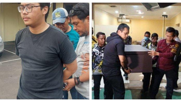 (kiri  foto) AAB, pelaku pembunuhan juniornya di jurusan Sastra Rusia, UI saat diamankan polisi dan (Kanan foto) Proses penyerahan jenazah mahasiswa Universitas Indonesia (UI) Muhammad Naufal Zidan alias MNZ (19) di RS Polri Kramat Jati, Jakarta Timur, Jumat (4/8/2023).