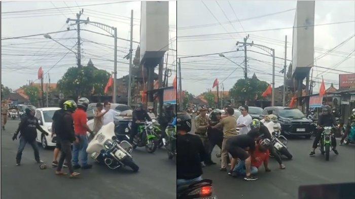 Aksi baku hantam yang melibatkan dua pengendara Moge diduga terjadi di perempatan Lukluk, Mengwi Badung pada Minggu 5 November 2023 pagi
