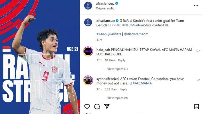 Akun Instagram AFC mengunggah momen striker Rafael Struick cetak gol bagi Timnas Indonesia di laga lawan Bahrain, Kamis, 10 Oktober 2024 lalu di Kualifikasi Piala Dunia 2026.