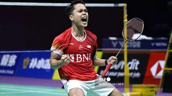 Selebrasi Kemenangan Ginting dari Chou Tien-chen saat Semi Final Tunggal Putra Thomas and Uber Cup badminton 2024