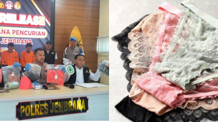 CURI PAKAIAN DALAM - Satreskrim Polres Jembrana saat mengungkap perkara kasus pencurian dengan pemberatan di Mapolres Jembrana, Senin 24 Pebruari 2025. Selain mencuri barang di rumah warga, pelaku juga mencuri ratusan celana dalam perempuan yang disimpan di rumahnya.