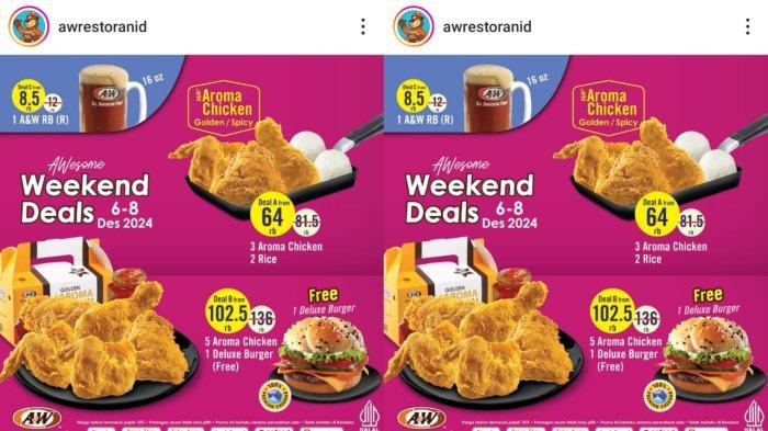 DISKON Spesial AW Restoran Hari Ini 8 Desember 2024, Beli 5 Aroma Chicken FREE 1 Deluxe Burger
