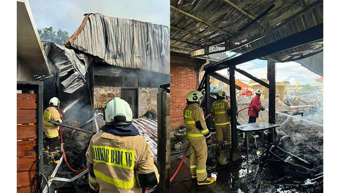 Damkar Badung saat melakukan pemadam api pada Restoran La Torre di Jalan Tuka Dalung, Badung pada Senin 29 Januari 2024.