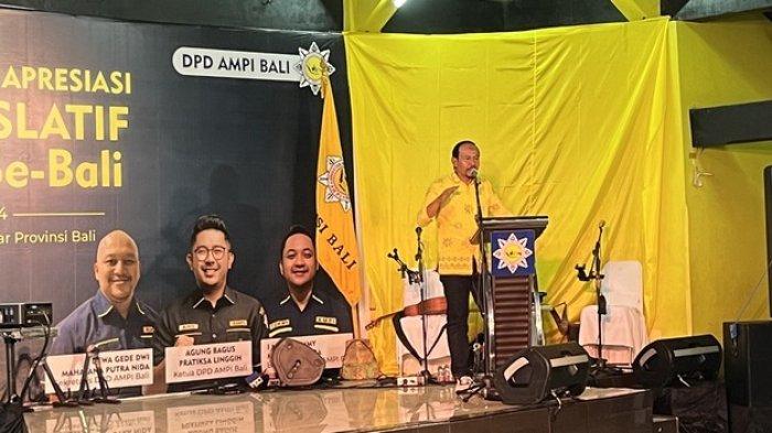 Dewa Made Suamba Negara, Wakil Ketua Bidang OKK DPD Golkar Bali dalam acara syukuran AMPI Bali. Sebut ada satu nama baru yang berpotensi diusung Golkar dalam Pilwali Denpasar.