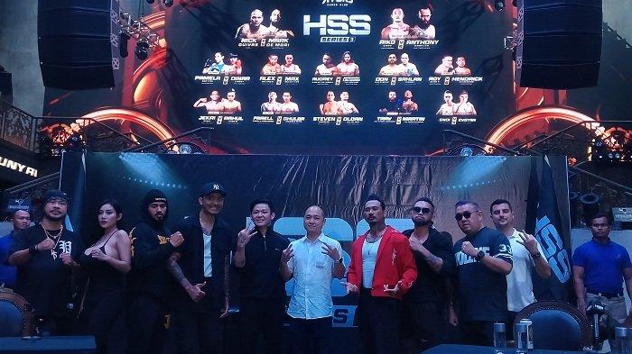 Foto bersama para fighter kelas selebriti yang akan tanding pada HSS Series 3 pada 10 September 2023 nanti di Atlas Super Club, Canggu, Bali