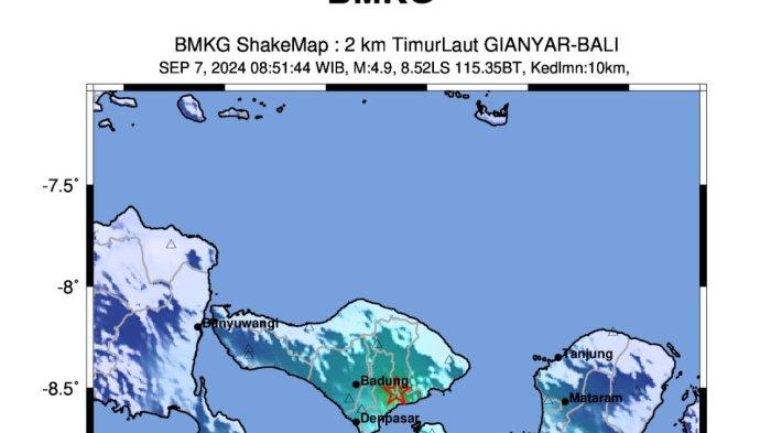 Gempabumi Tektonik M 4,9 Guncang Gianyar, BMKG: Akibat Aktivitas Sesar Aktif di Darat