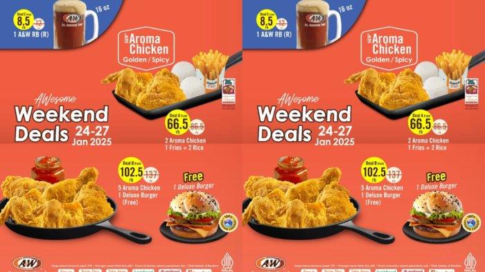 IMLEK HEMAT! Promo AW Restoran 26 - 27 Januari 2025, Beli 5 Aroma Chicken GRATIS 1 Deluxe Burger