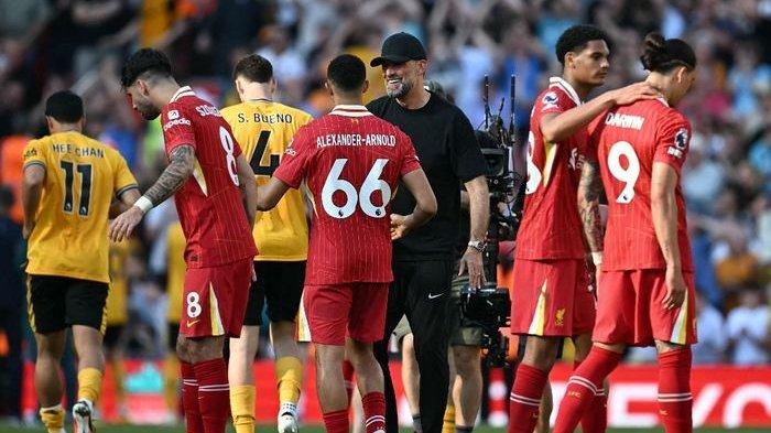 Liverpool mempersembahkan kado manis perpisahan mereka dengan Juergen Klopp lewat kemenangan 2-0 atas Wolverhampton Wanderers