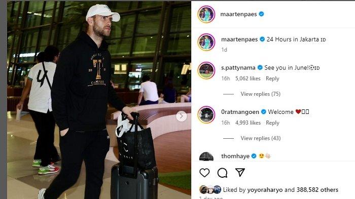 tangkap layar instagram Maarten Paes, sosok kiper yang baru saja menjalani pengambilan sumpah sebagai WNI dan bersiap gabung membela Timnas Indonesia.