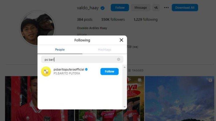Mantan alumnus Persija Jakarta dan Persebaya Surabaya, Osvaldo Haay kepergok follow IG Barito Putera.
